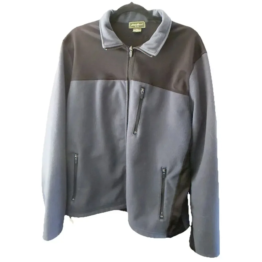 Vintage Eddie Bauer Jacket Mens L Blue Black Full Zip Fleece Pockets Outdoors